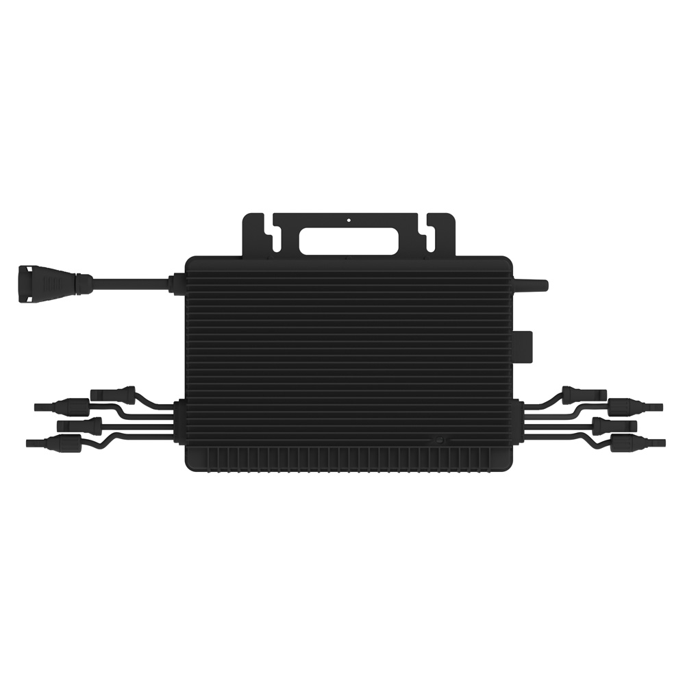 Rückansicht: Hoymiles HMS-1600-4WB HiFlow Pro Inverter mit Anschlüssen und Montagelöchern in schwarz