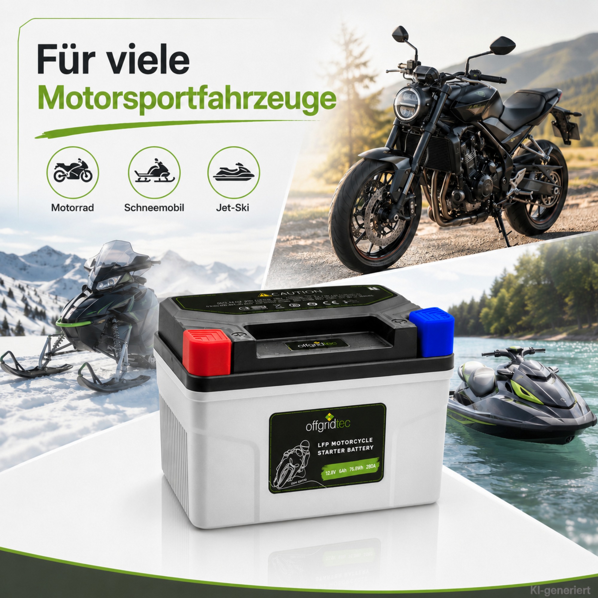 graue Motorradbatterie in verschiedenen Einsatzbereichen in Motorsportfahrzeugen