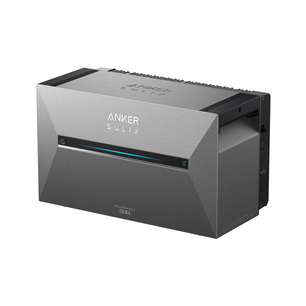 Schrägansicht: graue Anker Solix 3 Solarbank Pro E2700