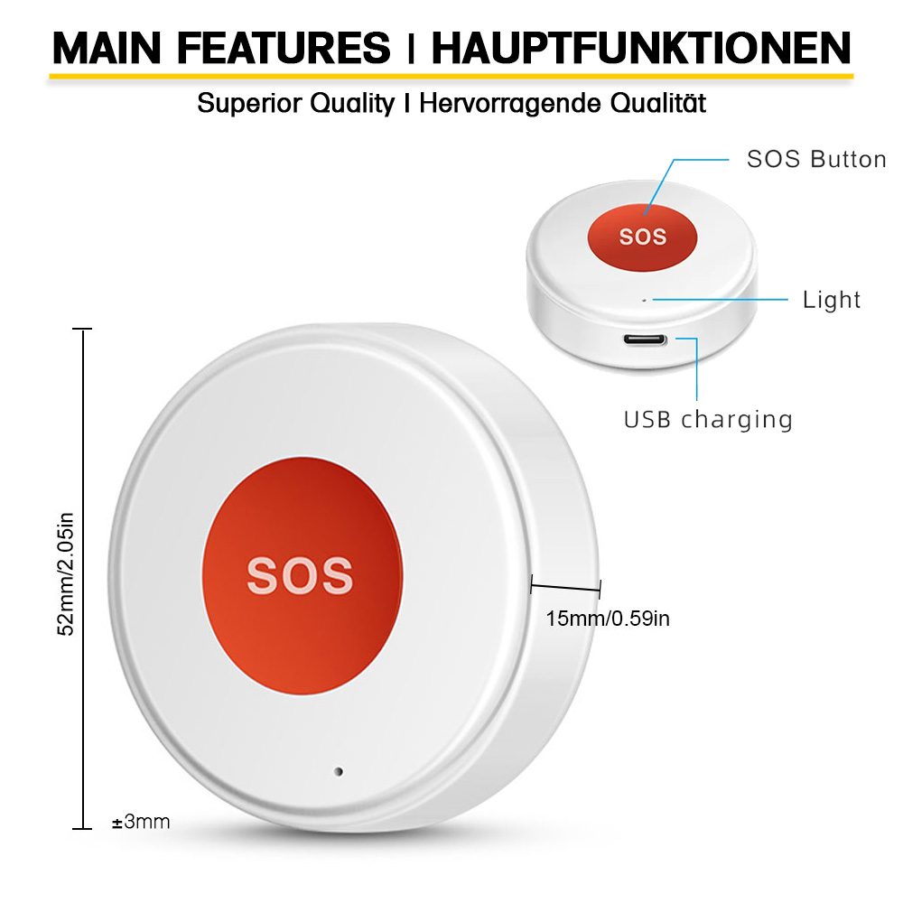 Offgridtec Smart WiFi Emergency Button for Seniors – Tuya Smart Life, App Alarm