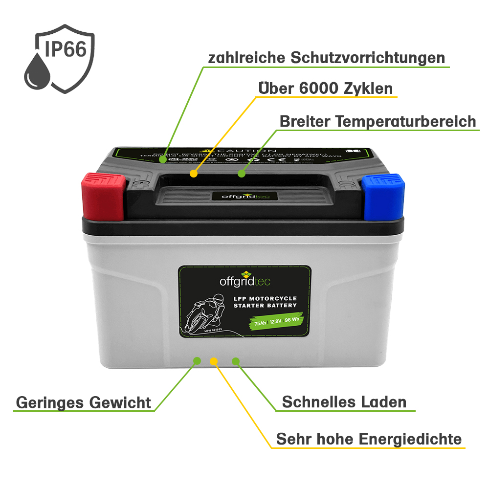 Offgridtec LFP starter battery 7.5Ah 12.8V for motorcycle