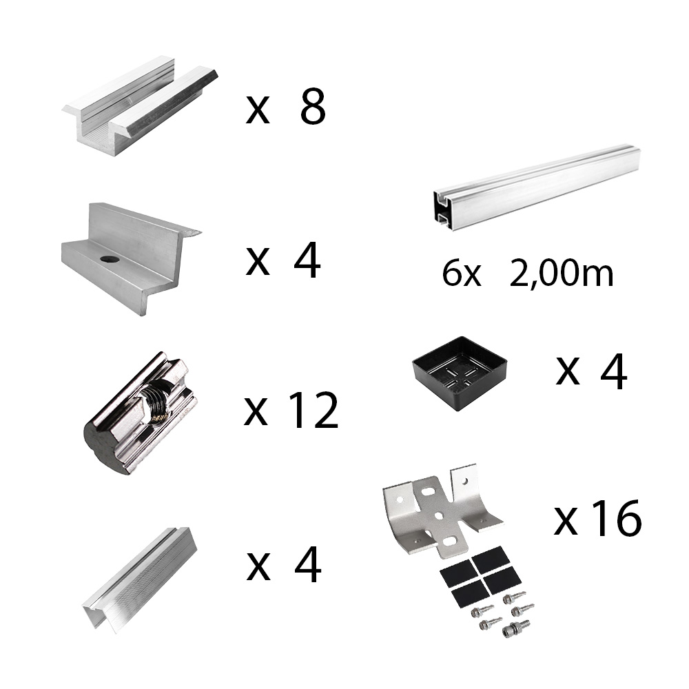 Befestigungskit mit Trapezklemmen für Blechdach 5 Solarpanel Rahmenhöhe 40mm