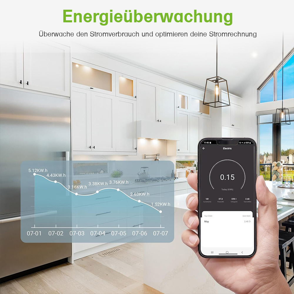 Offgridtec smart 4-way socket strip + 2x USB-A and 2x USB-C connection with Smart Life or Tuya app - 1.5m cable