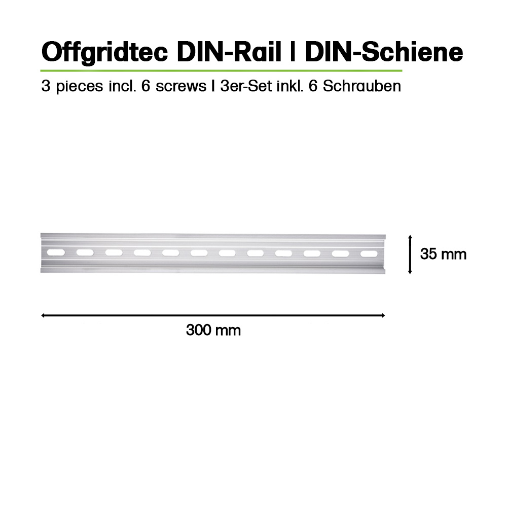Offgridtec DIN rail, 30 cm, set of 3, includes 6 screws