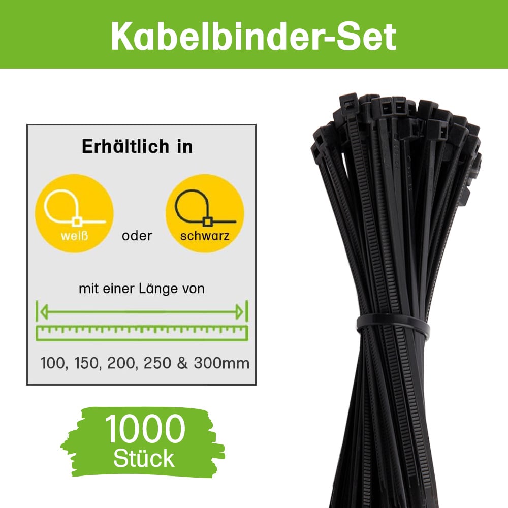 Offgridtec cable ties 1000 pcs. black nylon UV-resistant Various lengths 100mm 150mm 200mm 250mm 300mm