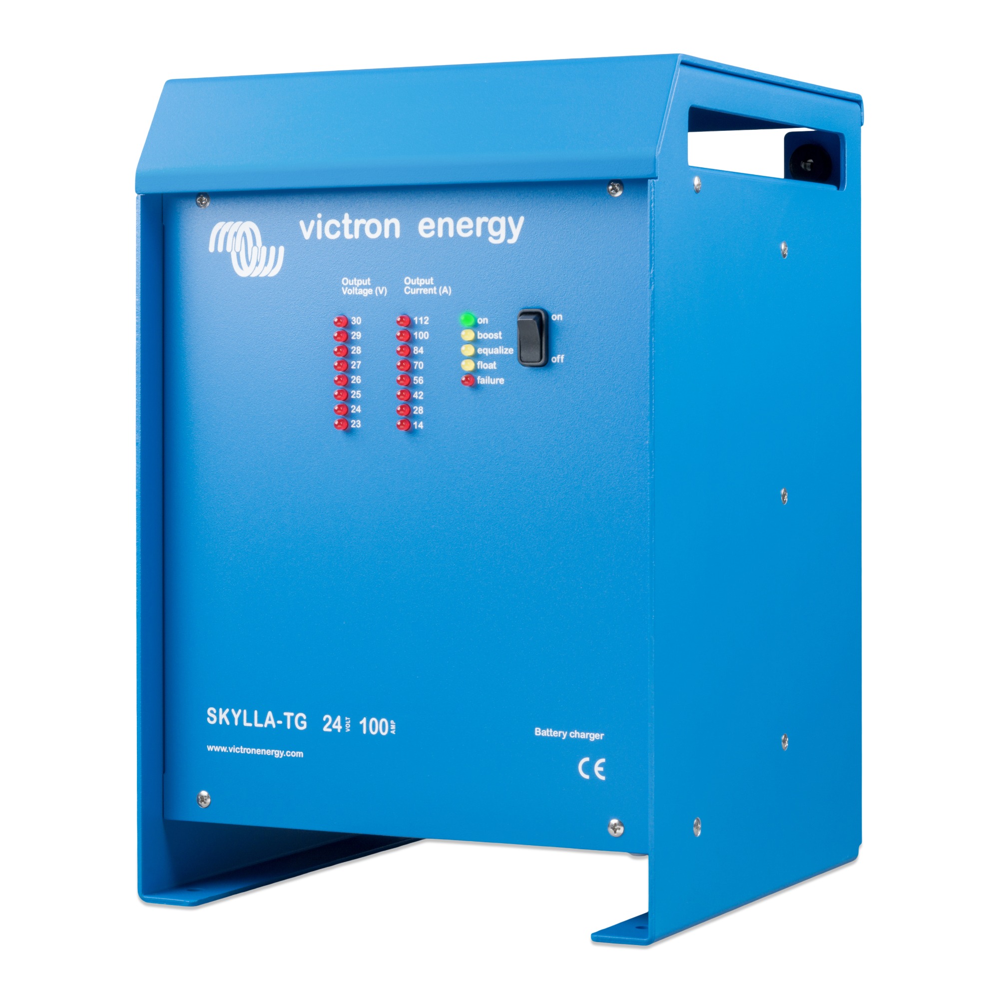 blaues Victron Skylla-TG Batterieladegerät  schräge Frontansicht rechts