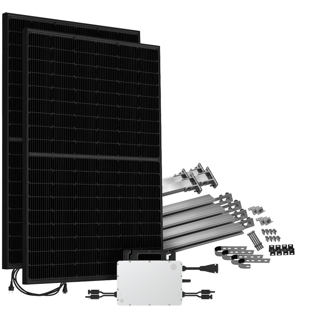 Offgridtec® Solar-Direct 860w hms-800w-2t Centrale électrique pour balcon BIfazial Full Black prise de courant de sécurité - 10m - kit de montage pour balustrade de balcon