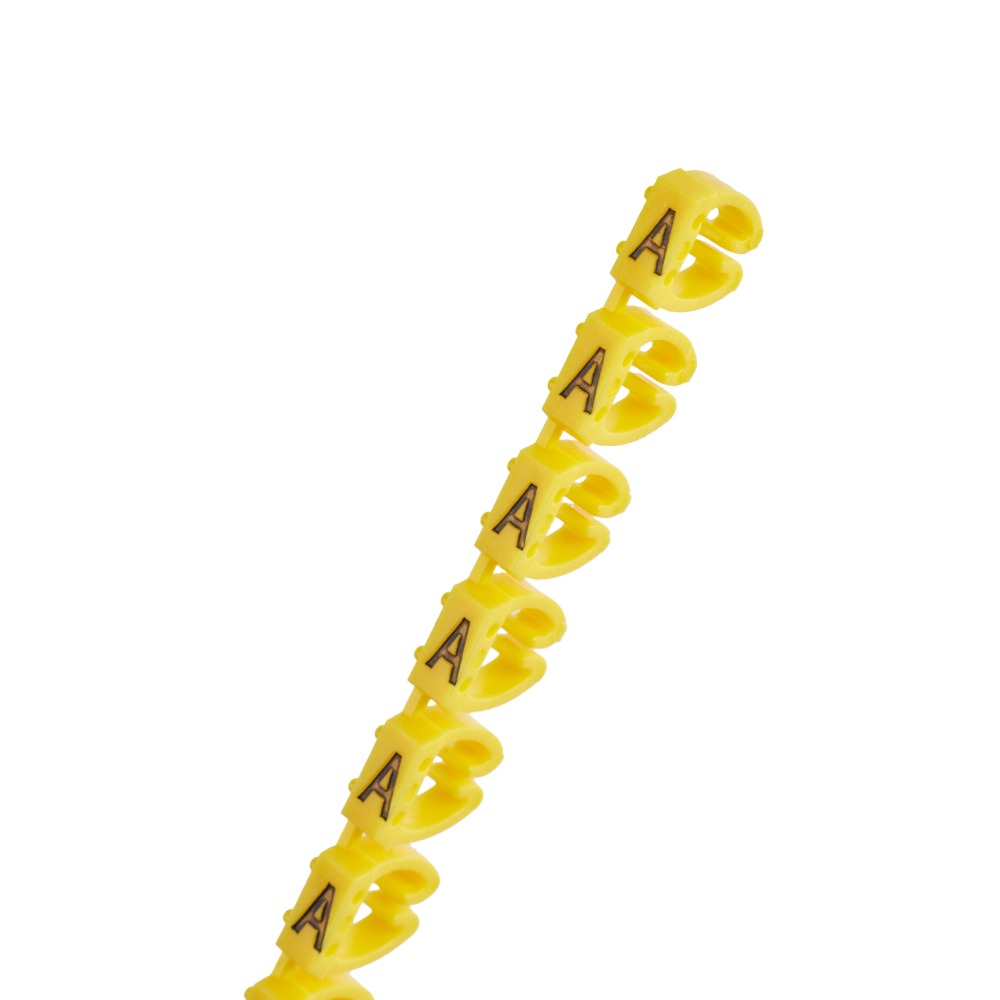 Offgridtec Cable Marker Clips A–Z, 260 pieces, for 6 mm² cables, 10 of each letter, yellow