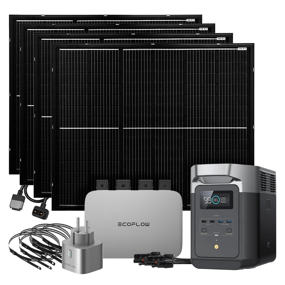 800W Balkonkraftwerk mit ultraleichten Solarmodulen EcoFlow Delta 2 Powerstation und PowerStream 800W