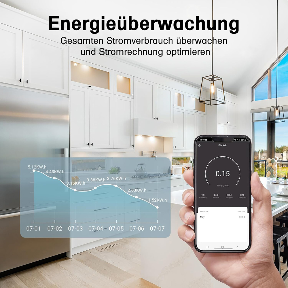 Offgridtec Smarte 3-fach Steckdosenleiste mit Smart Life- oder Tuya-App 1,8m Kabel
