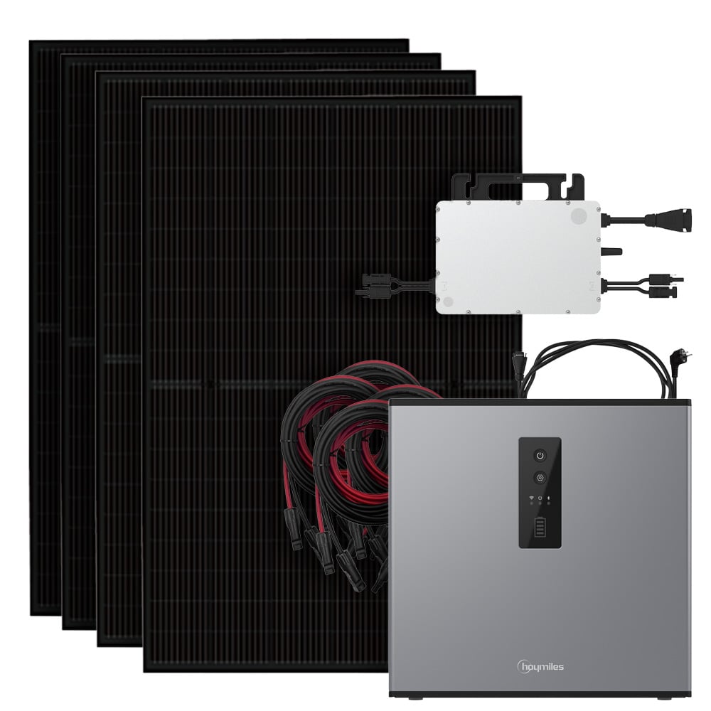 Solar-Komplettset mit 4 Full-Black Modulen, Hoymiles Wechselrichter, 1 Speichermodul & Kabel