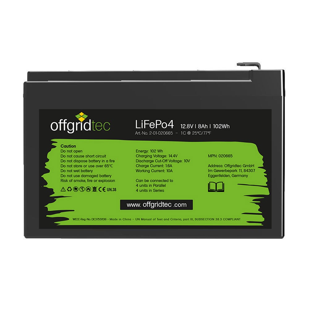 Offgridtec LifePo4 Akku 12/8 12,8V 8Ah BMS integriert 103Wh