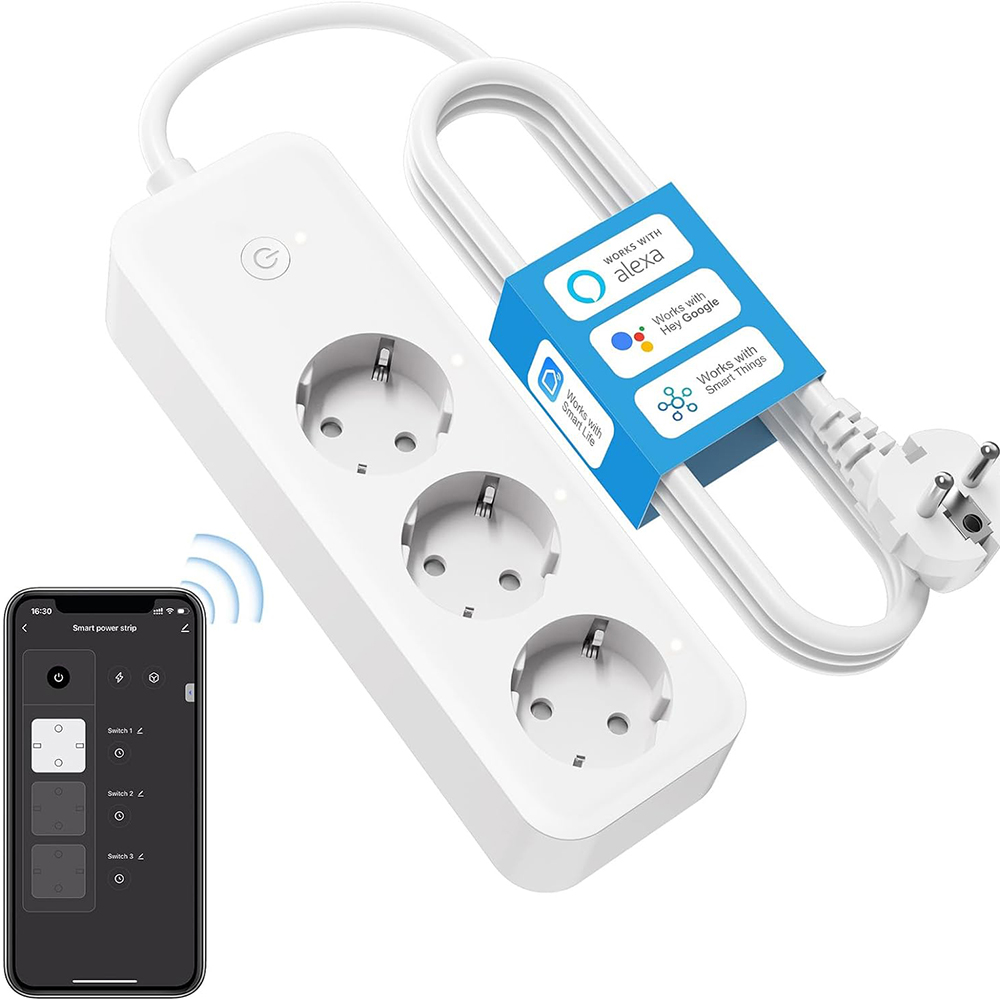 Offgridtec Smarte 3-fach Steckdosenleiste mit Smart Life- oder Tuya-App 1,8m Kabel