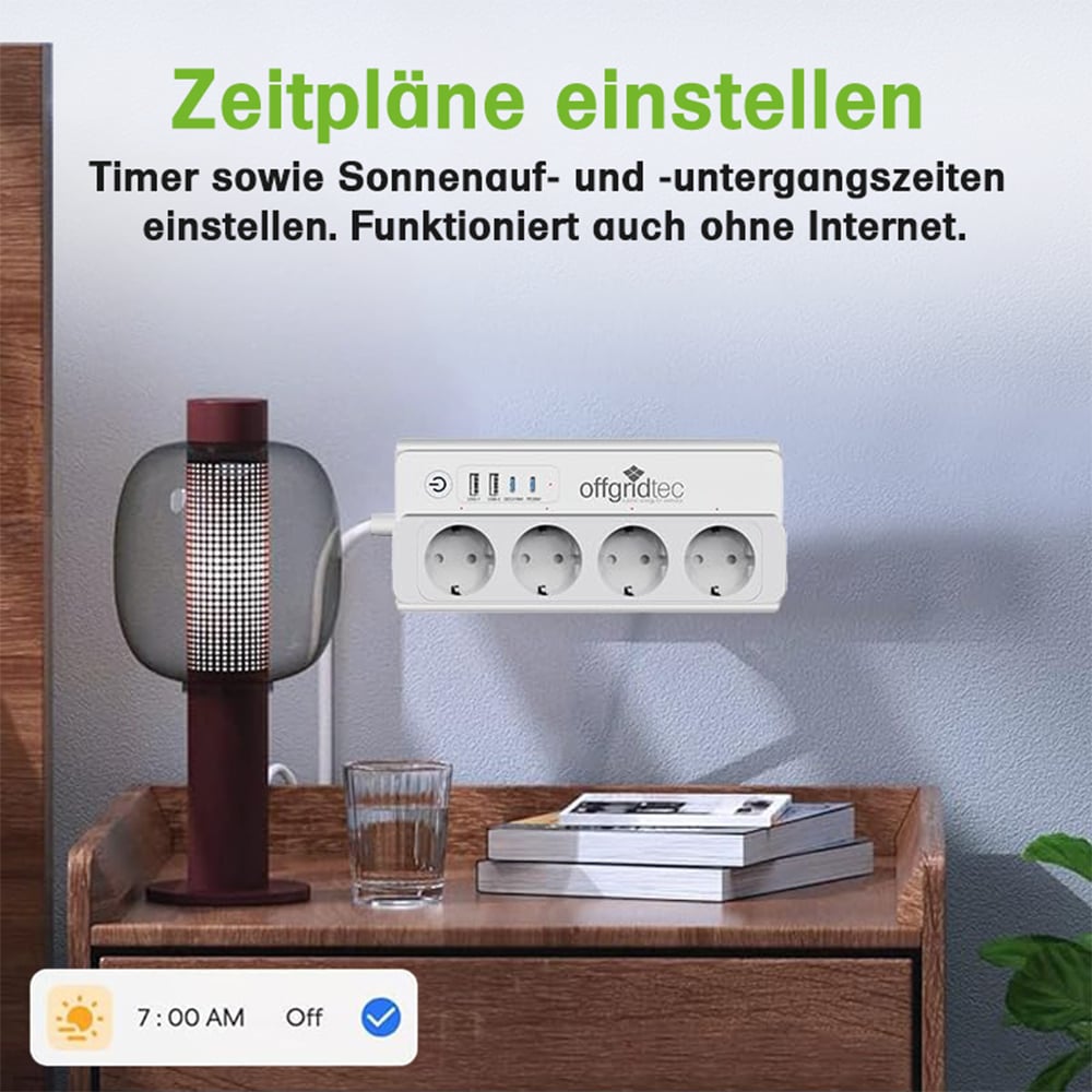 Offgridtec smart 4-way socket strip + 2x USB-A and 2x USB-C connection with Smart Life or Tuya app - 1.5m cable
