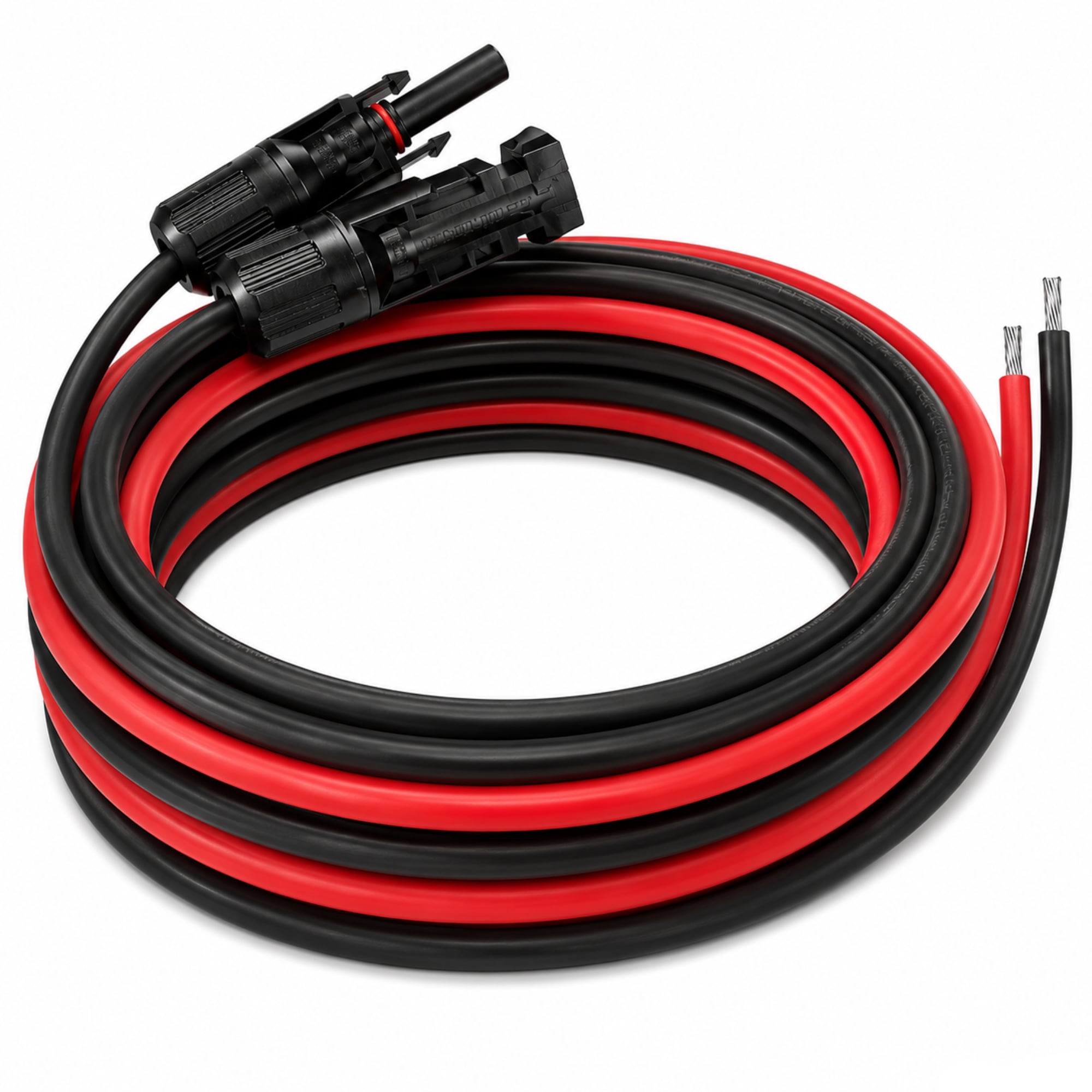 3m 6mm Kabel schwarz und Kabel rot mit Solarstecker an einem Ende und offener Litze am anderen Ende