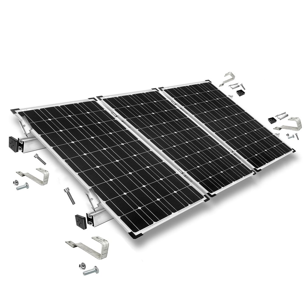 Kit de fixation avec crochets de toit en queue de castor pour montage sur toit incliné 3 panneaux solaires hauteur de cadre 40mm
