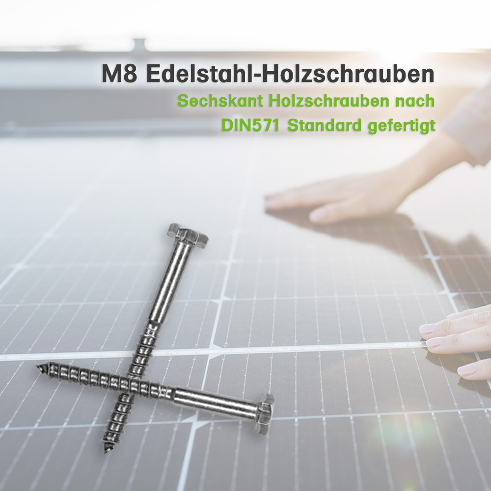 Vis à bois hexagonale M8x80 mm en acier inoxydable DIN571, 100 pièces.