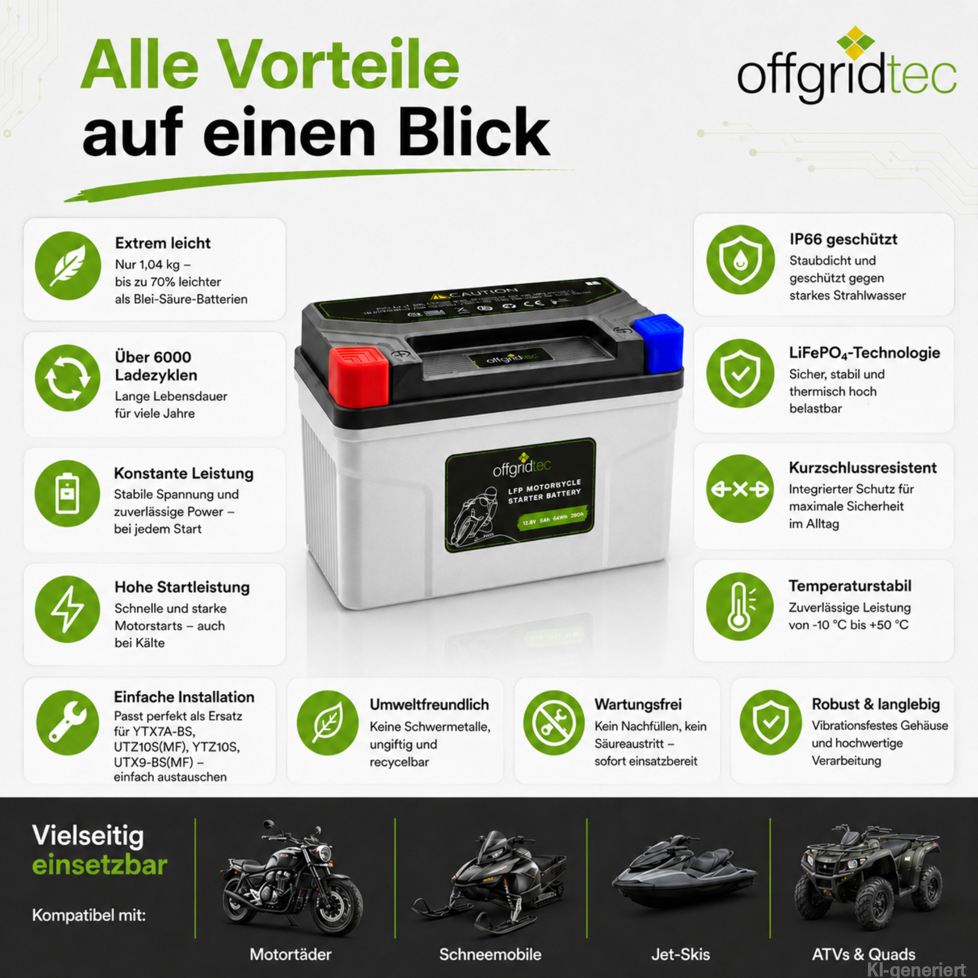 graue Motorradbatterie - Alle Vorteile auf einen Blick