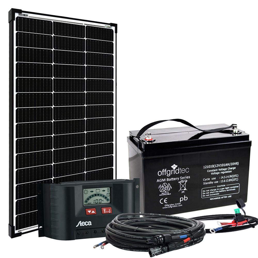 Offgridtec® 100 Watt Solaranlage BIG-L 100W 101Ah 12V Komplettsystem