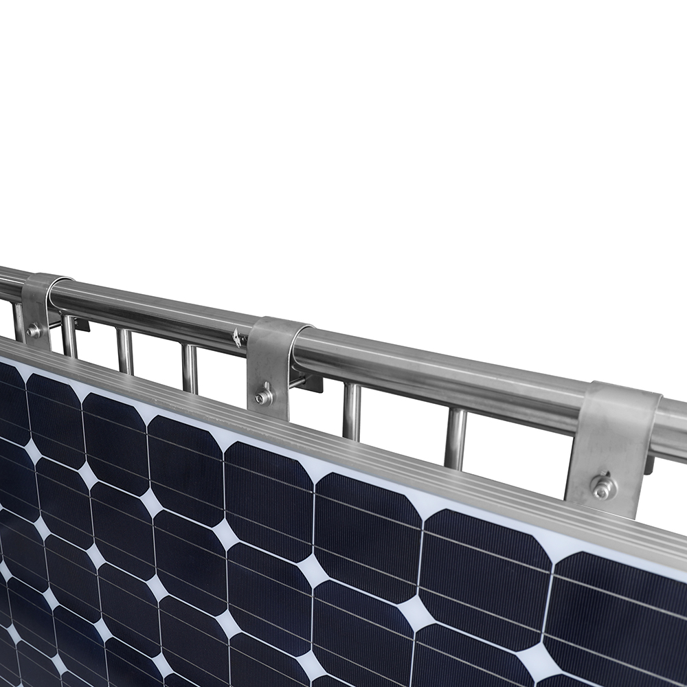 Solar module holder for balcony railing frame height 30-35mm 1800mm module length