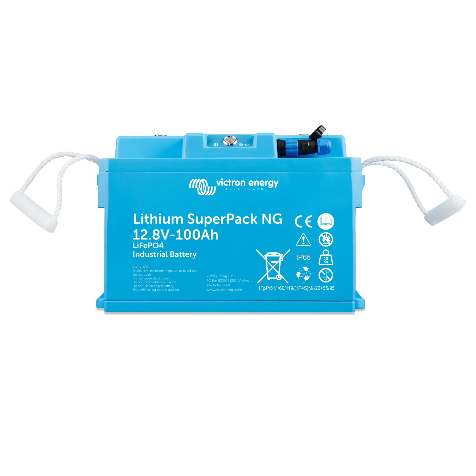 hellblaue Batterie 12V 100Ah NG Frontalansicht Vorderseite