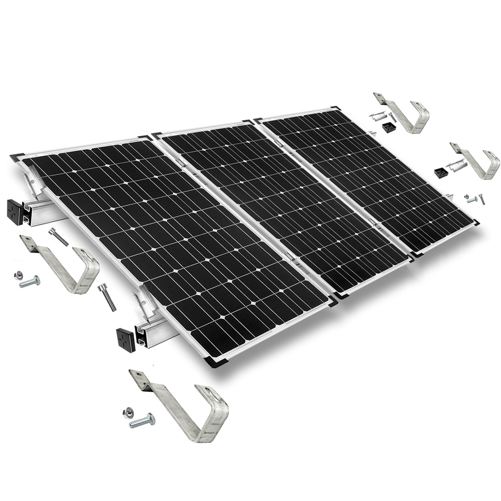 Mounting set for 3 solar modules - for plain tile for solar modules with 40mm frame height