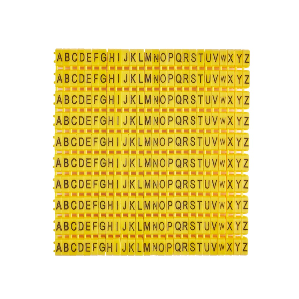 Offgridtec Cable Marker Clips A–Z, 260 pieces, for 6 mm² cables, 10 of each letter, yellow