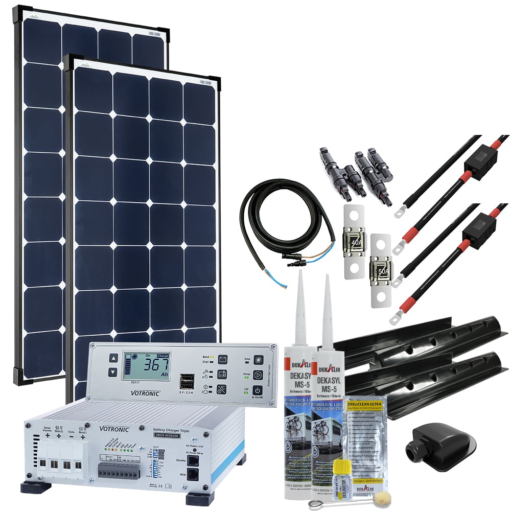 Offgridtec mTriple S camper solar system with 2 x 120W solar module 30/20/250 Votronic Triple Charger and 5747 VPC Jupiter combi panel