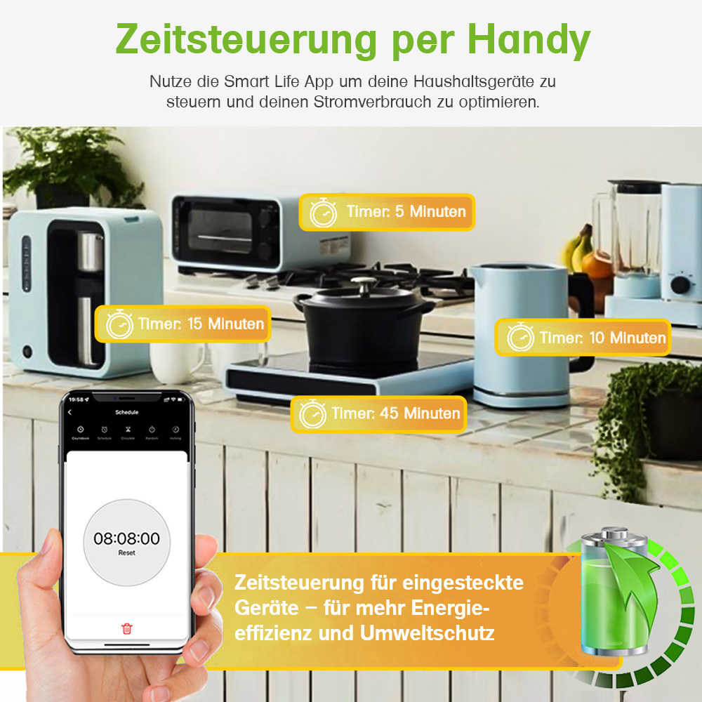 Offgridtec smart 4-way socket strip + 2x USB-A and 2x USB-C connection with Smart Life or Tuya app - 1.5m cable
