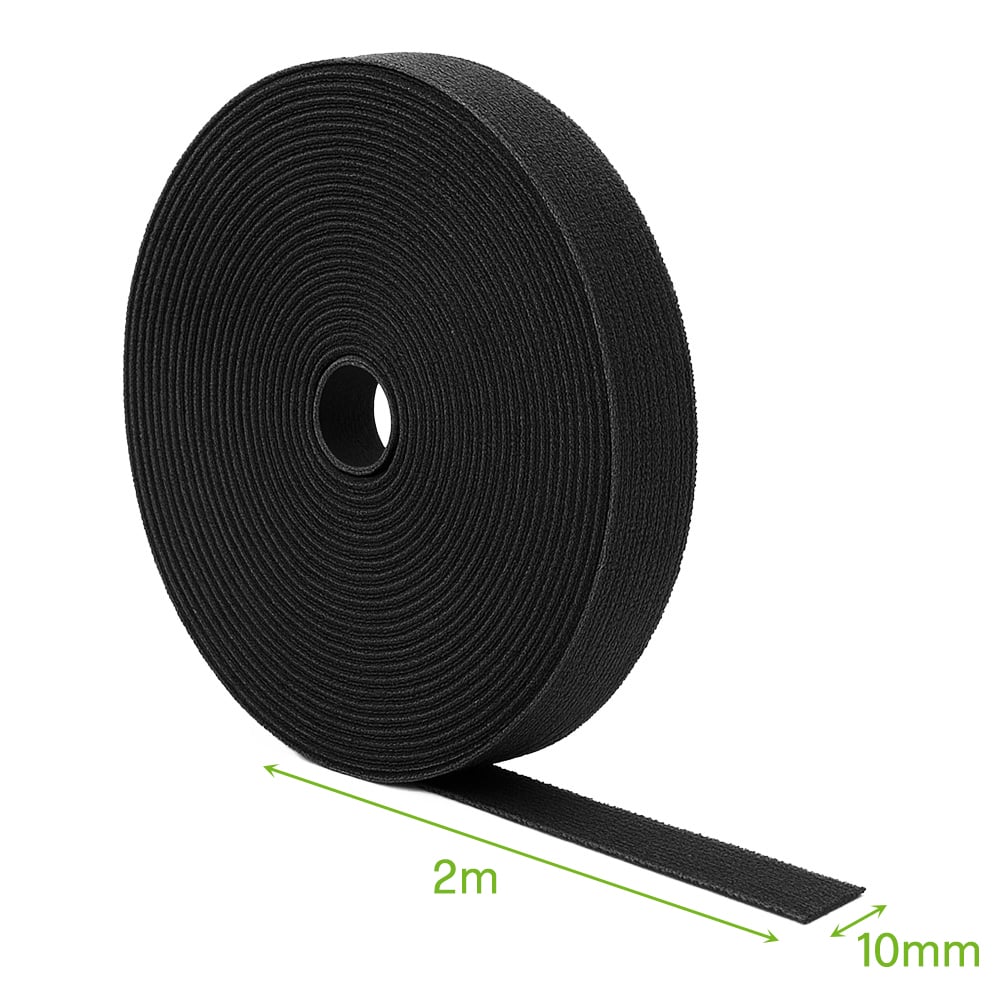 Klett-Kabelbinder 2m x 10mm Schwarz zuschneidbar für Kabelmanagement