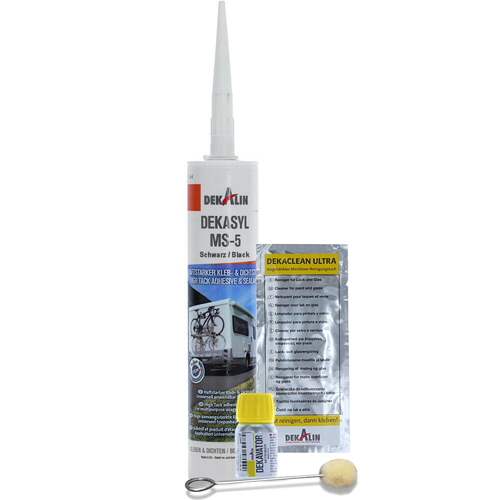 Adhesive set Dekalin 6270034 DEKAsyl MS-5 black 290 ml strong adhesive / Dekavator / wool swab / cleaning cloth