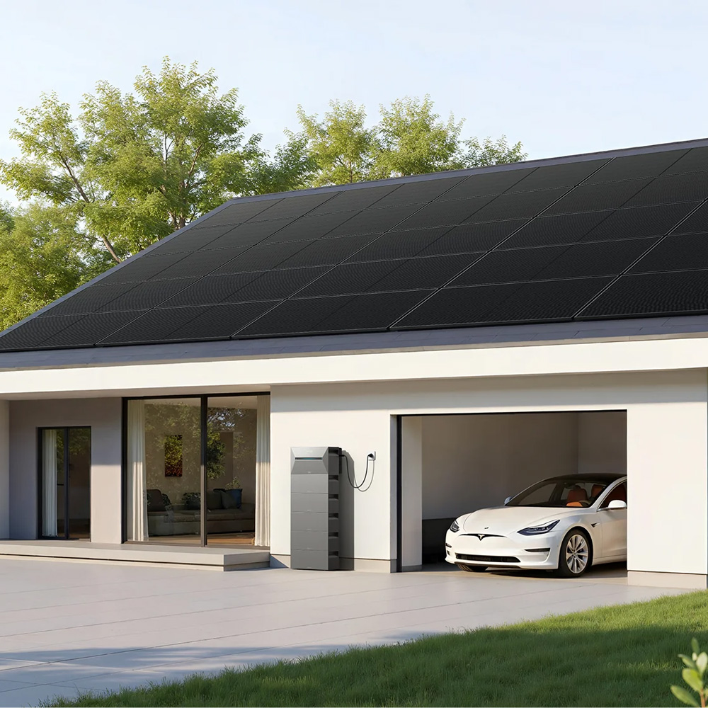 Erweiterungsbatterie angeschlossen an Garage dargestellt