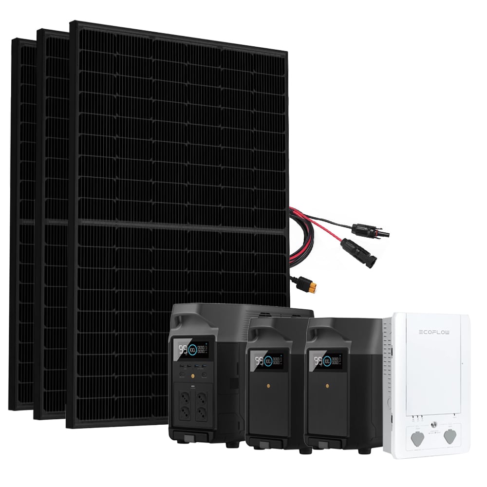 SavingsBundle Ecoflow Delta Pro Powerstation with 3 x 450W framed solar panel and 2 x 3.6kWh additional battery