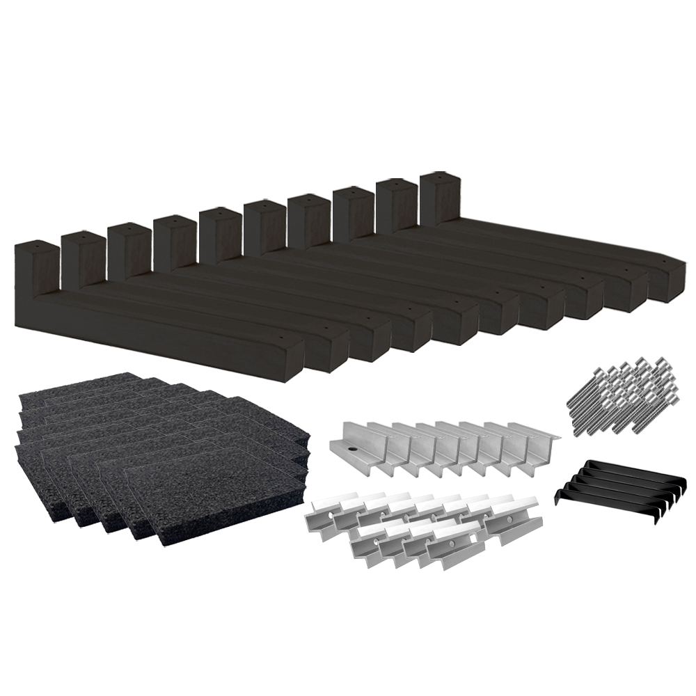 Wattstone Montage PV Est-Ouest sur toit plat pour 8 modules solaires 10° Socle en béton noir Tapis de protection des constructions