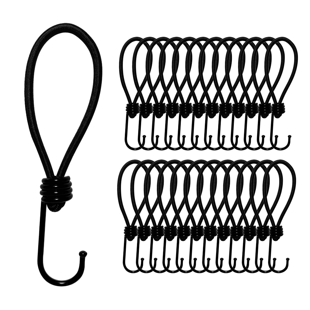 25 pcs 18cm Bungee Cord with Hooks 5mm Universal Load Securing for Tarps and Trailer Nets