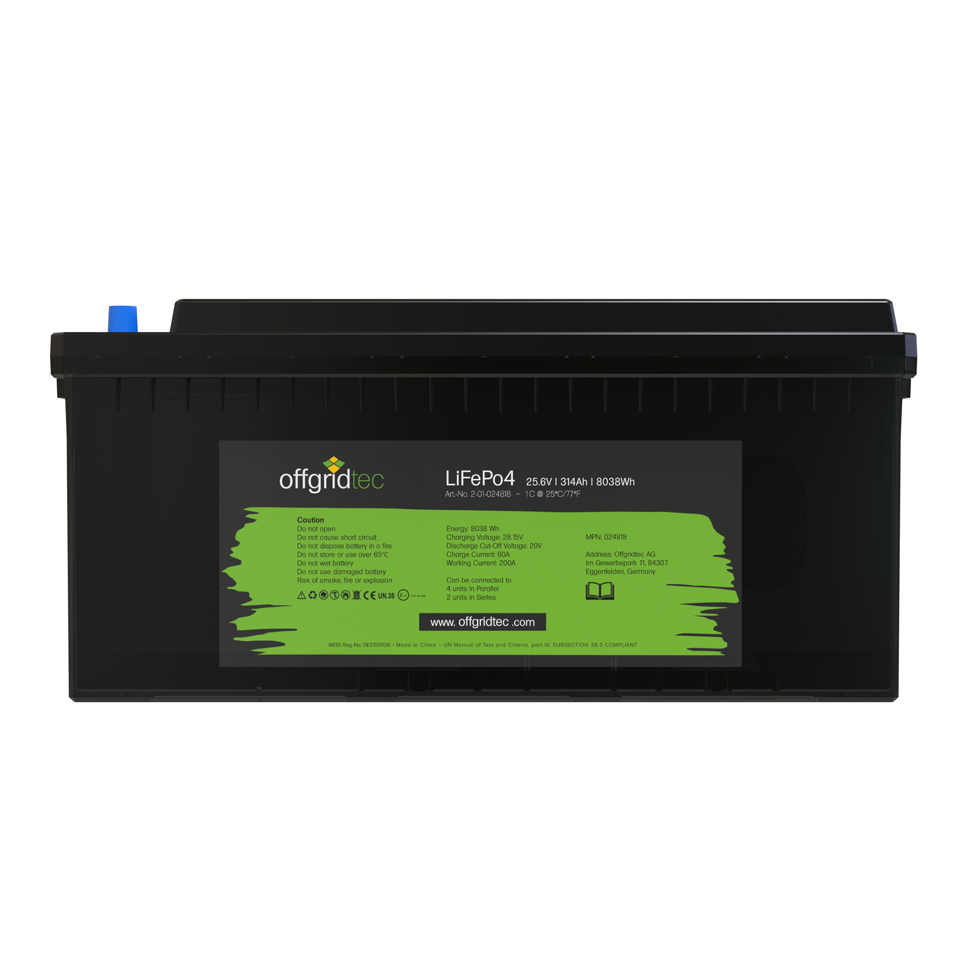 Offgridtec LifePo4 battery 25.6/300 25.6V 314Ah BMS integrated 8038Wh