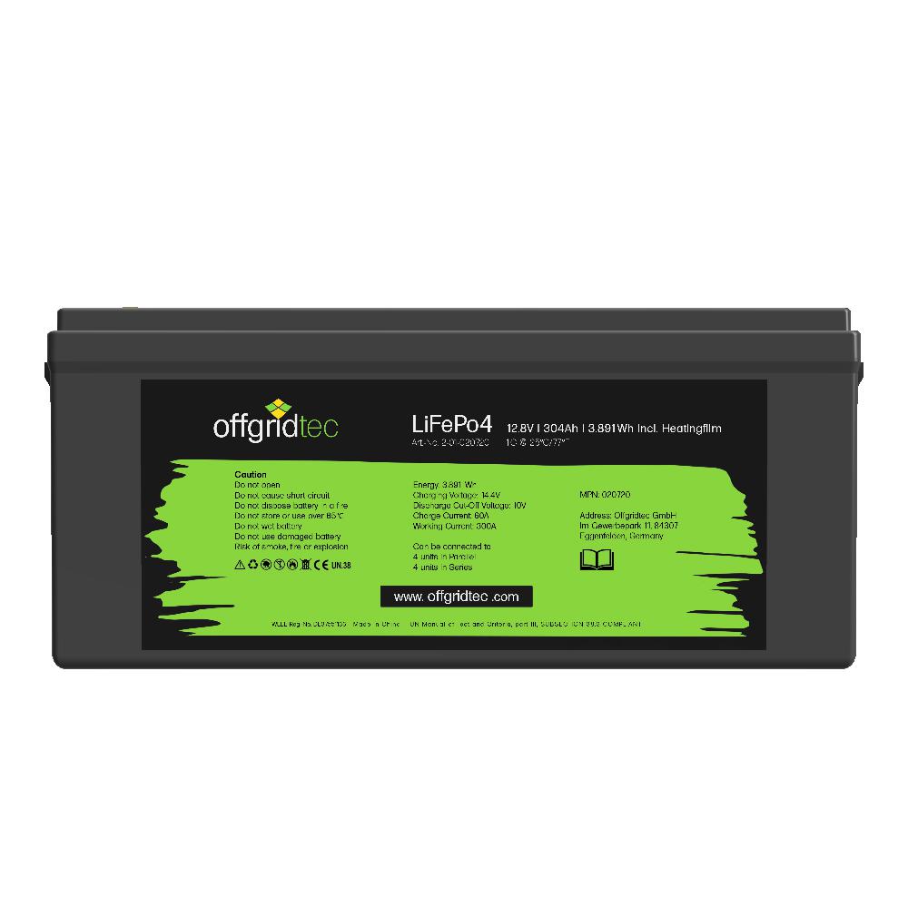 Offgridtec LifePO4 Akku 12/300 12,8V 304Ah mit BMS und Heizmatte 3840Wh