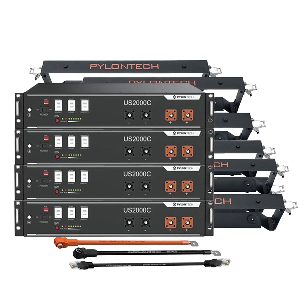 4x Pylontech US2000C LiFePO4 48V + Brackets + Anschlusskabel 9,6kWh Speicherpaket