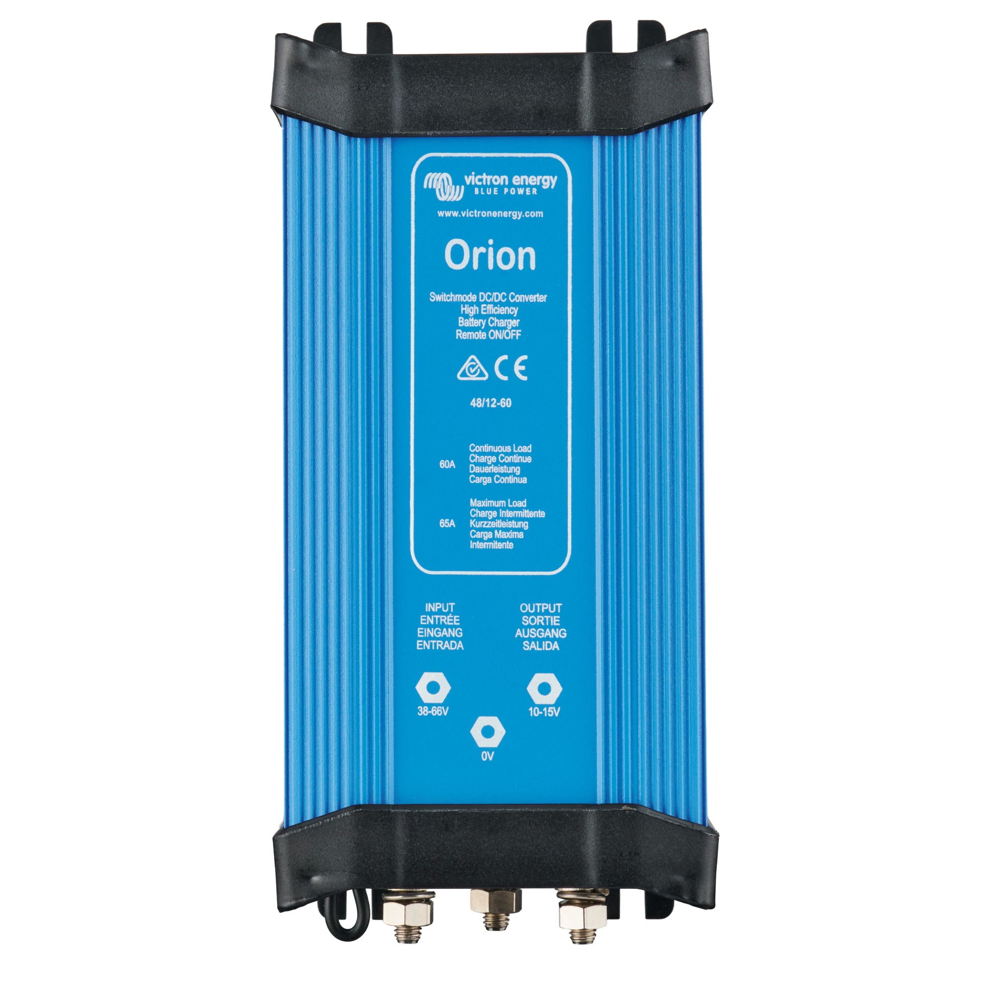 blauer Victron Orion DC-DC Wandler 48-12 60A Frontalansicht Oberseite