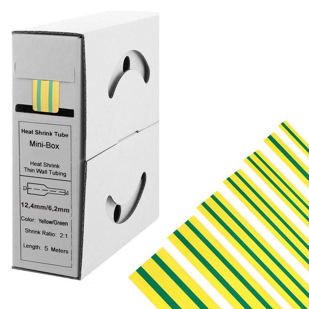 Heat Shrink Tubing Green/Yellow 12.7mm &gt; 6.4mm 2:1