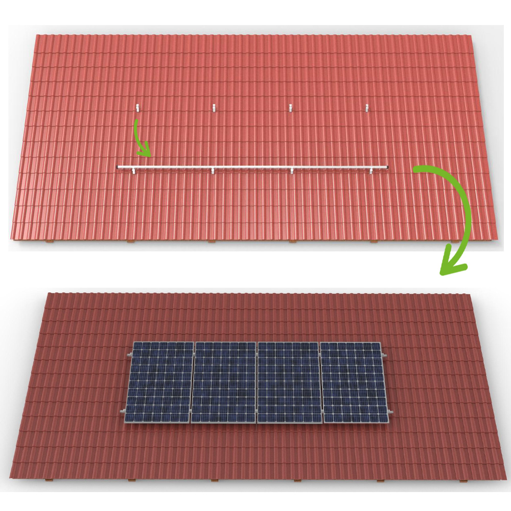 Step by Step Ansicht Montage Haken, Schienen, PV-Module