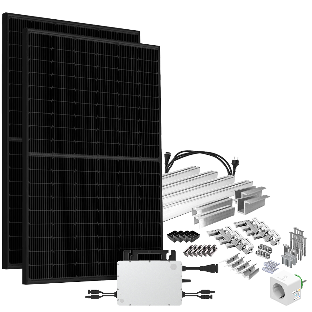 Offgridtec® Solar-Direct 900w hms-800w-2t balcony power station BIfazial Full Black Schuko socket outlet - 15m - mounting set tiled roof with electricity meter