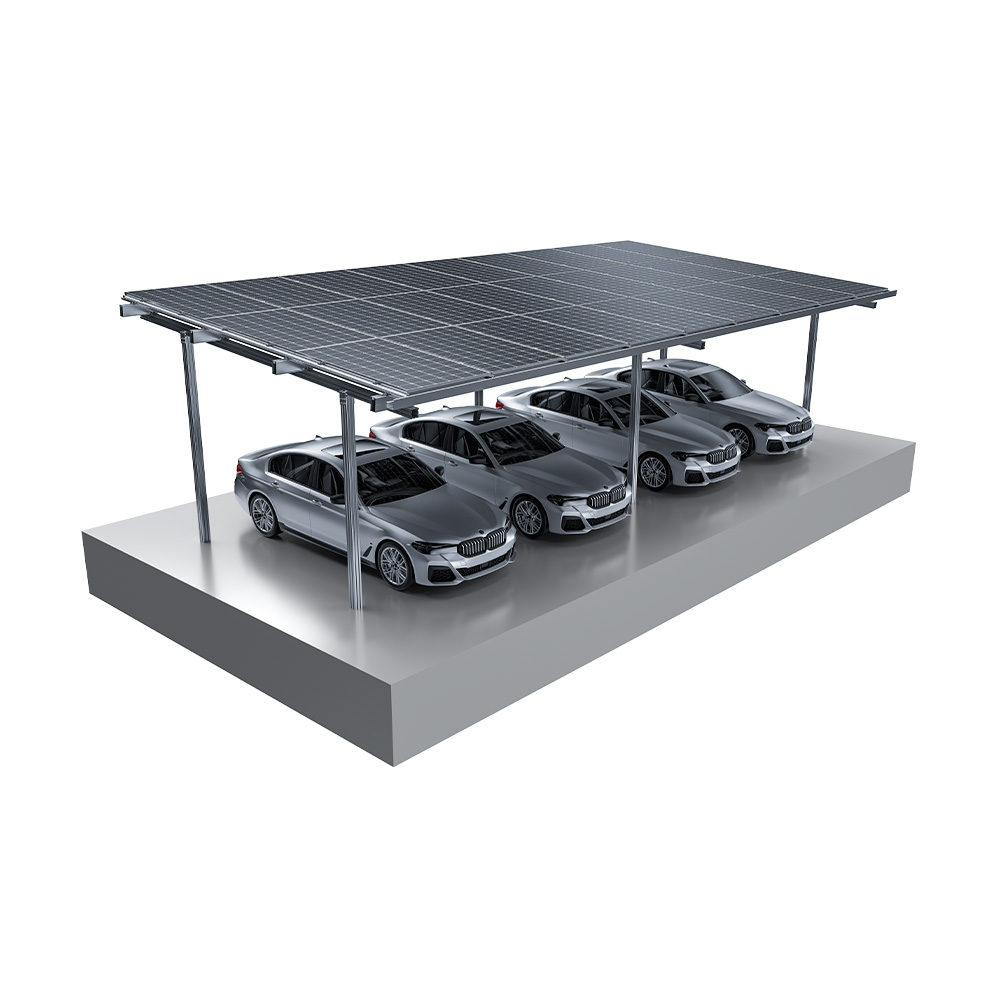 Aufgebautes 4er Carport mit PV-Modulen