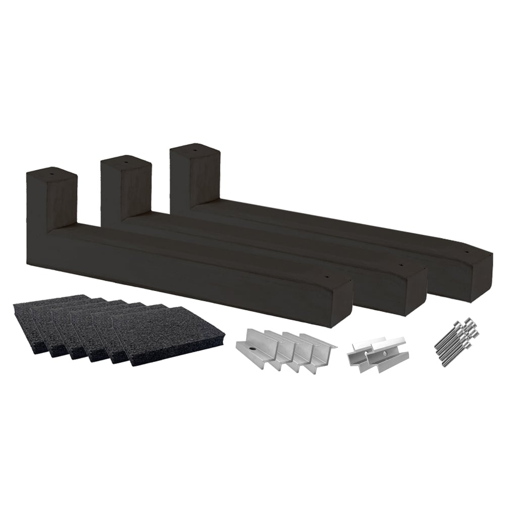 Montageset für 3 Solarmodule mit vier 15° Wattstone Betonsockeln, Schutzmatten, Klemmen und Schrauben