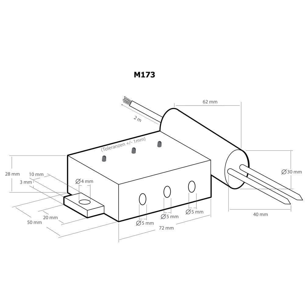 Zeichnung des Sensors mit Abmessungen
