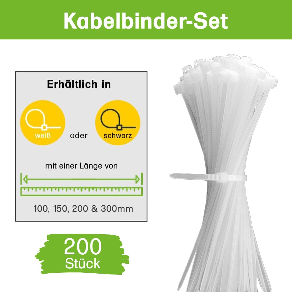 Offgridtec cable ties 200 pcs. white nylon UV-resistant Various lengths 100mm 150mm 200mm 300mm