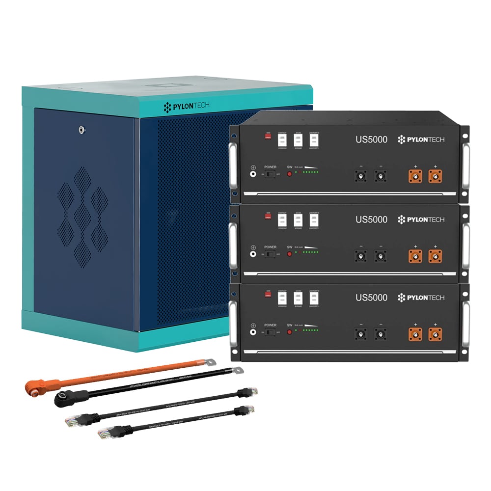 Pylontech 3x us5000 LiFePO4 battery 14.4kWh with inverter connection cable set and battery cabinet