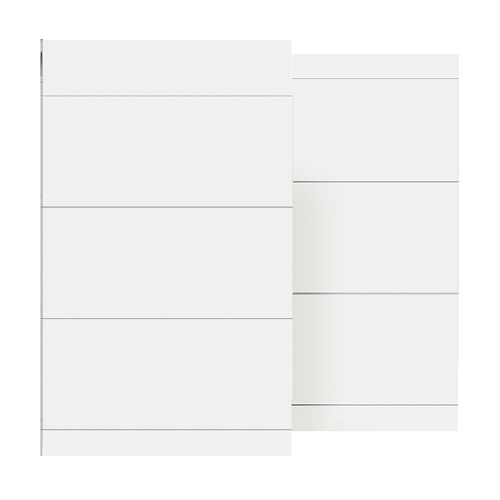 Frontansicht des weißen Solax X3-IES Speichersystems mit 6 Batterien und BMS und Series Box