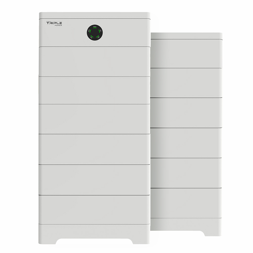 Weißes SolaX TSYS-HS51 Speichersystem mit elf TB-HS51 Hochvolt-Batterien und einem TBMS-S51 BMS