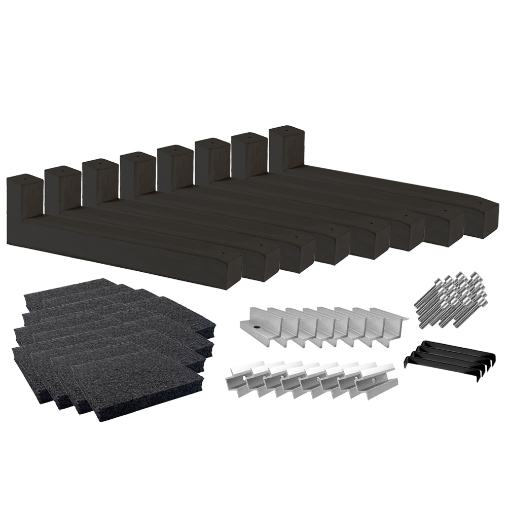 Wattstone Montage PV est-ouest sur toit plat pour 6 modules solaires 10° Socle en béton noir Tapis de protection des constructions